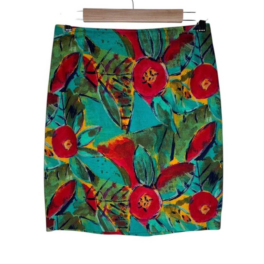 Vintage 90s Paul Et Duffier Hot Tropical Floral Print Pencil Skirt Short Sz S